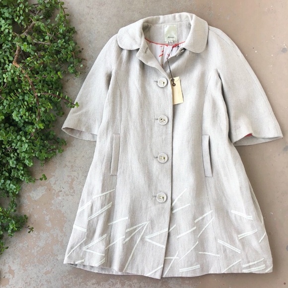 SOLD Anthropologie Elevenses Diagonals Linen Coat - Picture 3 of 8